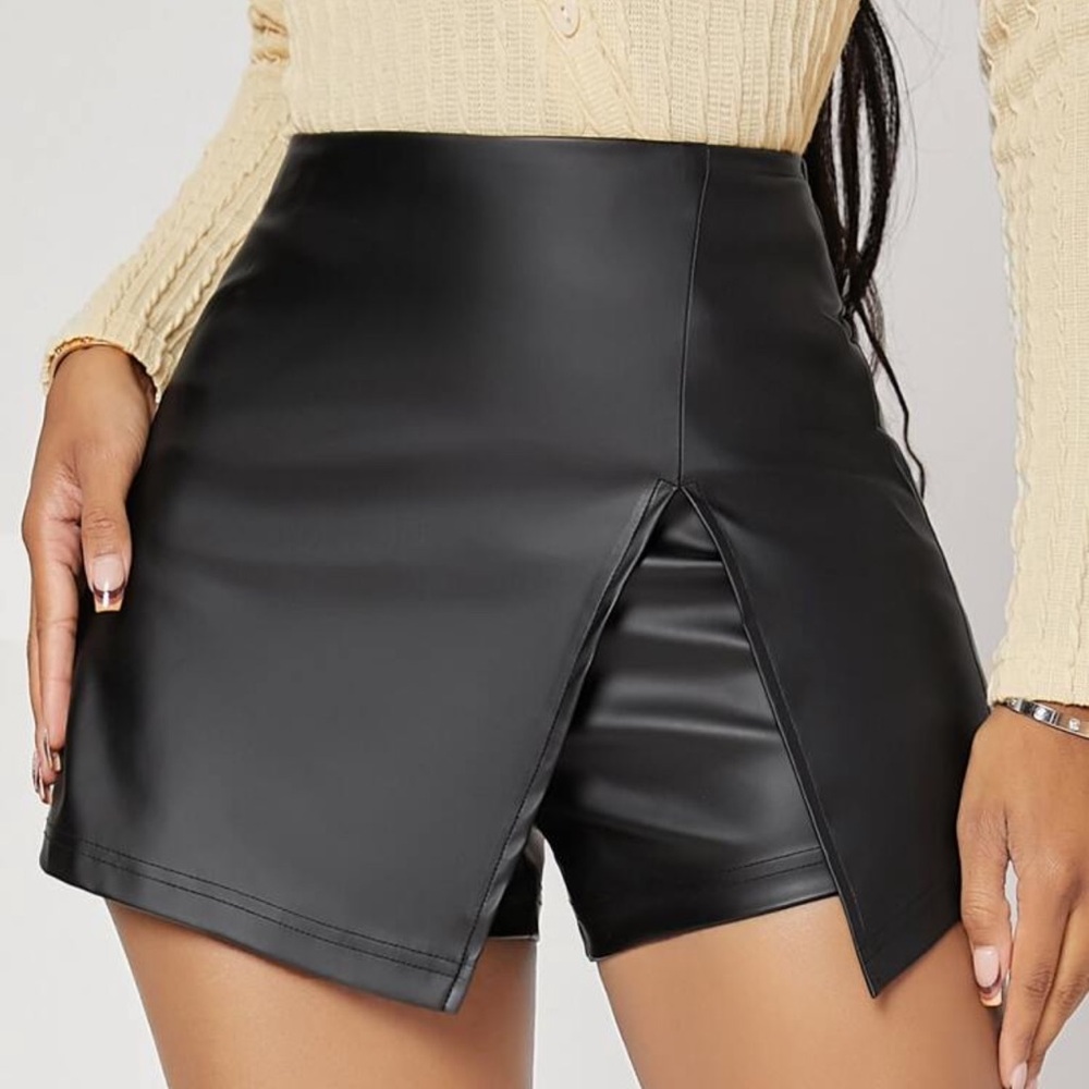 Black Faux Leather Women Shorts